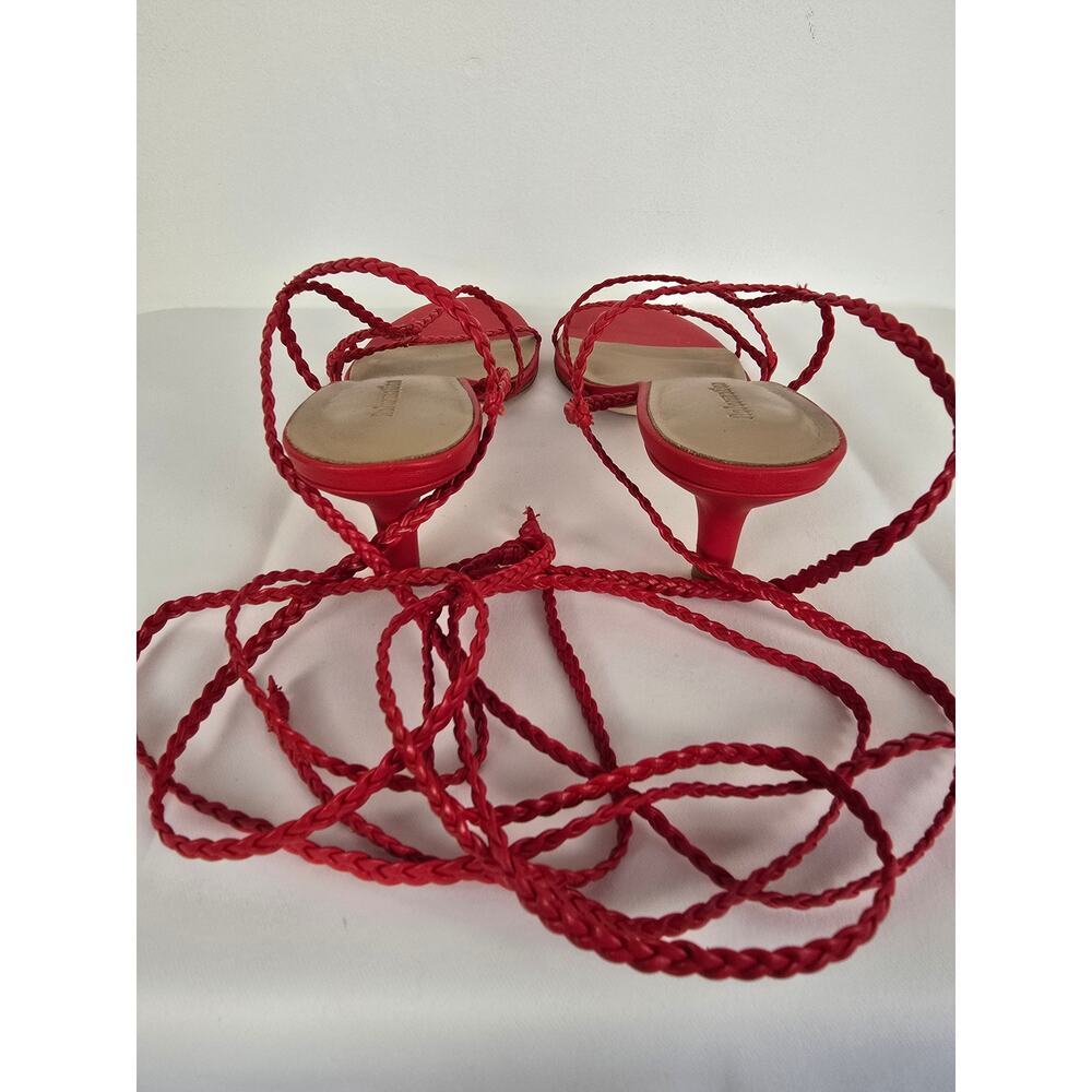 Reformation Porto Red Tie Ankle Strappy Sandal Kitten Heel 7.5 - Picture 5 of 8